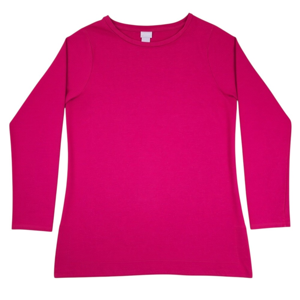 Chicos Zenergy Top Womens 1 US 8 10 Pink Long Sleeve French Terry Tunic Top